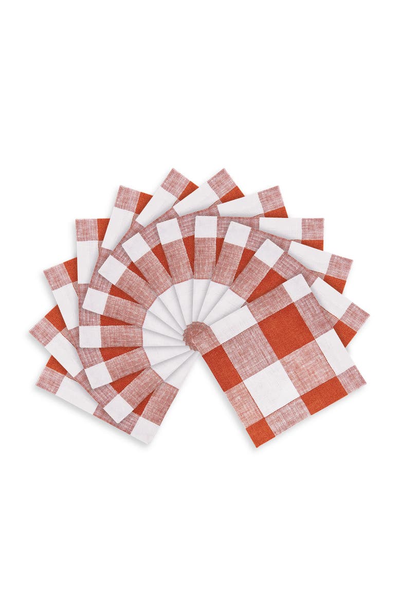 Solino Home Linen Cocktail Napkins - Buffalo Check, Main, color, Cinnamon And White