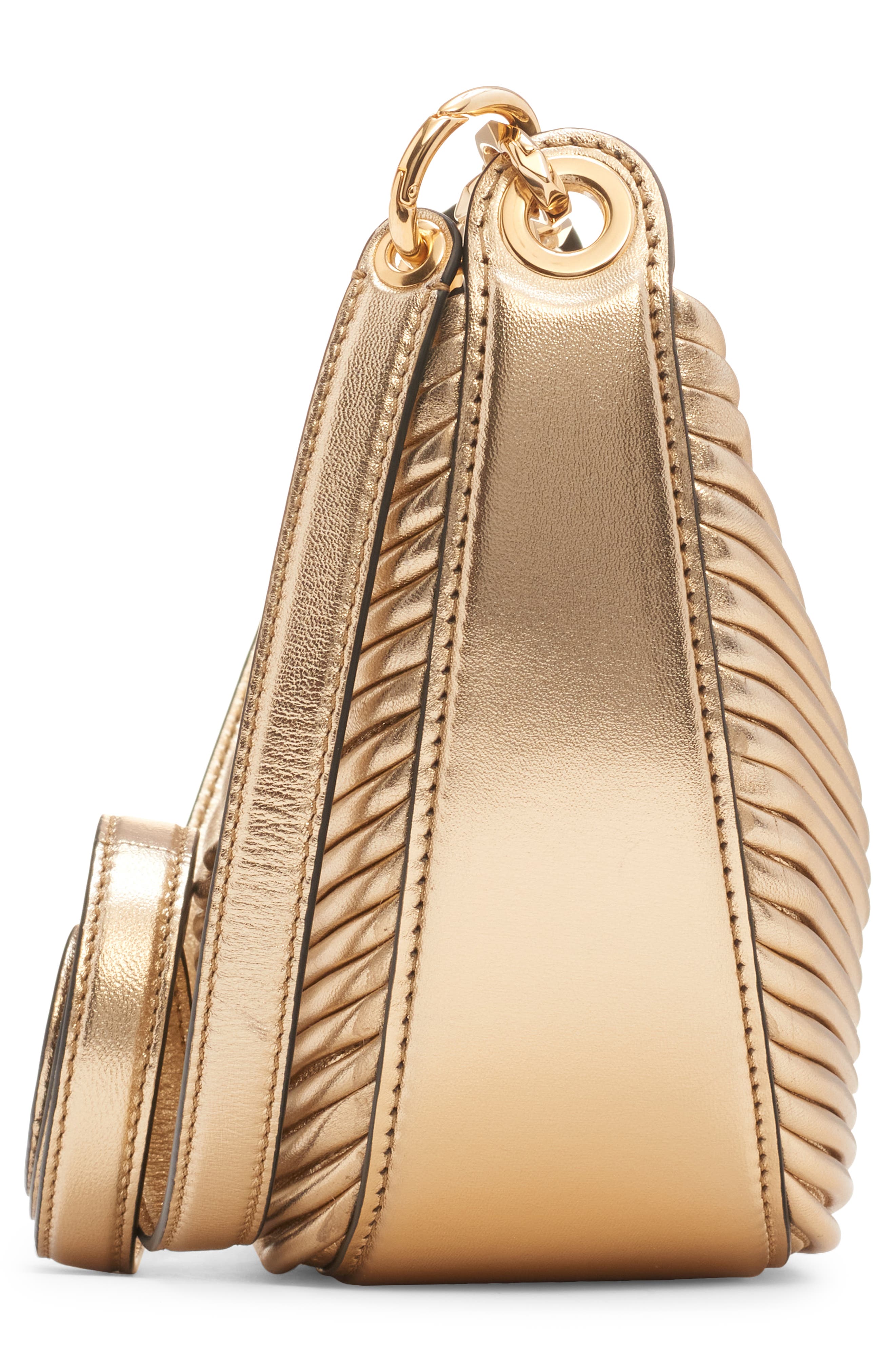 Valentino Garavani Small VLOGO Moon Metallic Lambskin Hobo Bag with Chain, Alternate, color, 