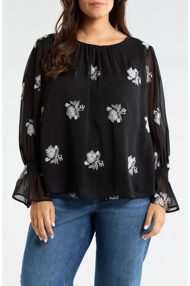 Smocked Cuff Top, Main, color, RICH BLACK