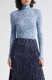 Marimekko Hily Pirto Uniko Abstract Floral Rib Knit Wool Turtleneck