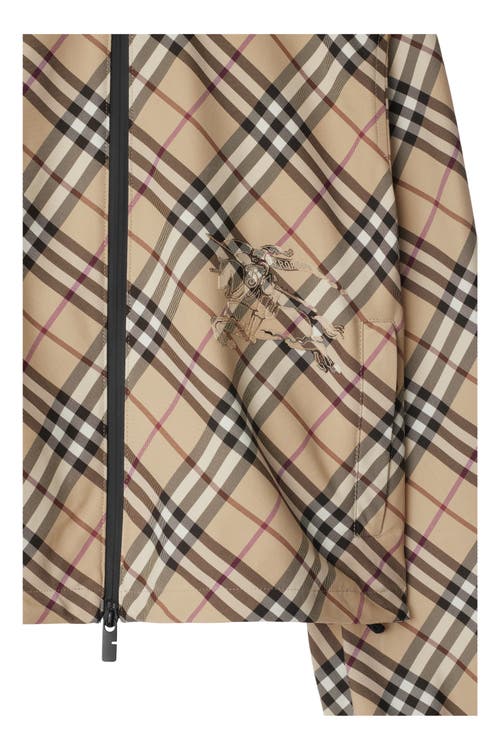 Burberry Cropped Hooded Jacket With Classic Plaid Pattern In Alabaster