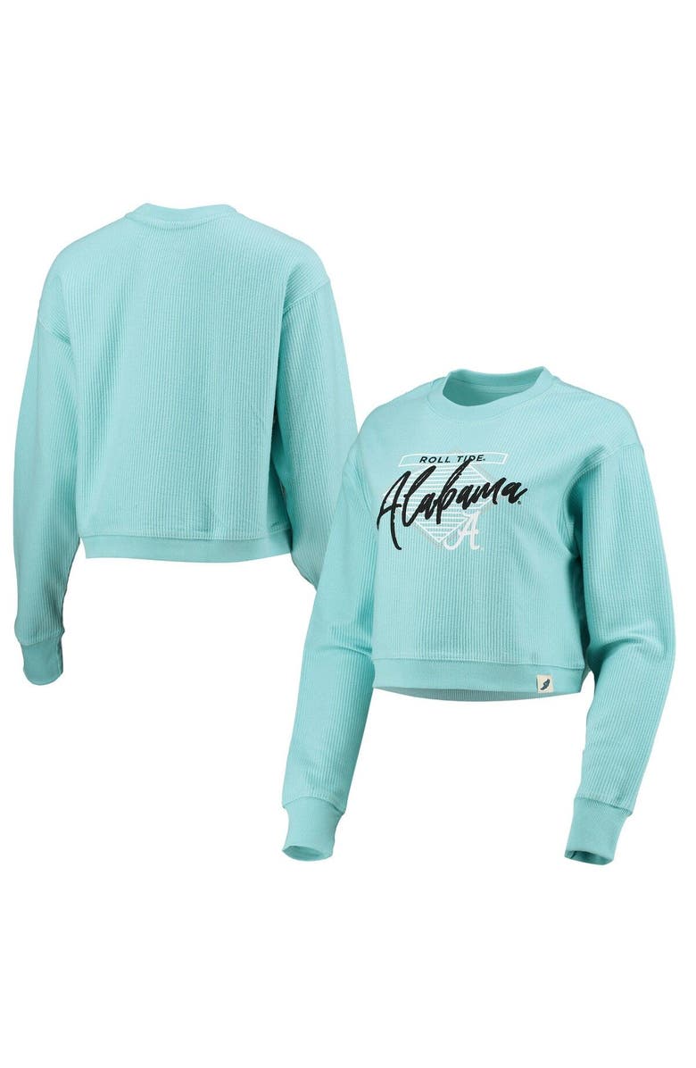 LEAGUE COLLEGIATE WEAR Women's League Collegiate Wear Light Blue Alabama Crimson Tide Corded Timber Cropped Pullover Sweatshirt, Main, color,