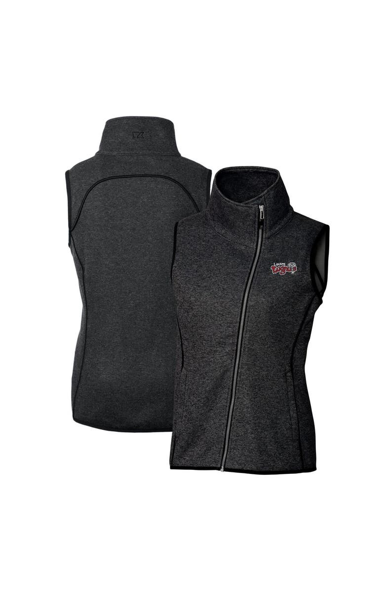 Cutter & Buck Women's Cutter & Buck  Heather Charcoal Lansing Lugnuts Mainsail Sweater Knit Asymmetrical Full-Zip Vest, Alternate, color, 
