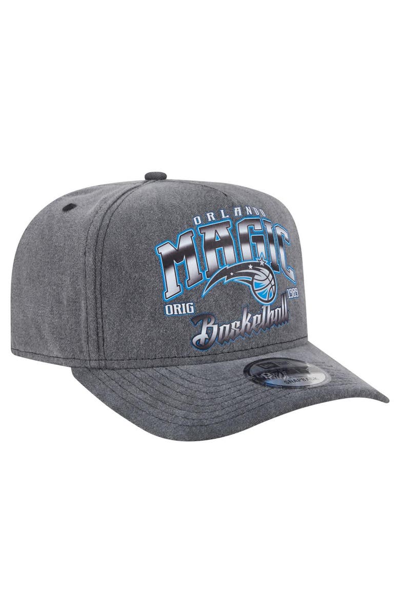 New Era Men's New Era  Charcoal Orlando Magic Throwback Washed Pre-Curved 9FIFTY Snapback Hat, Alternate, color, 