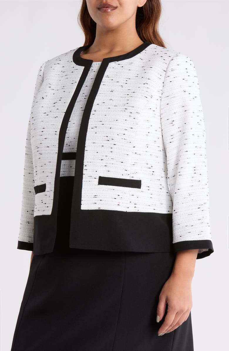 KASPER Tweed Cardigan, Alternate, color, Lily White/ Black