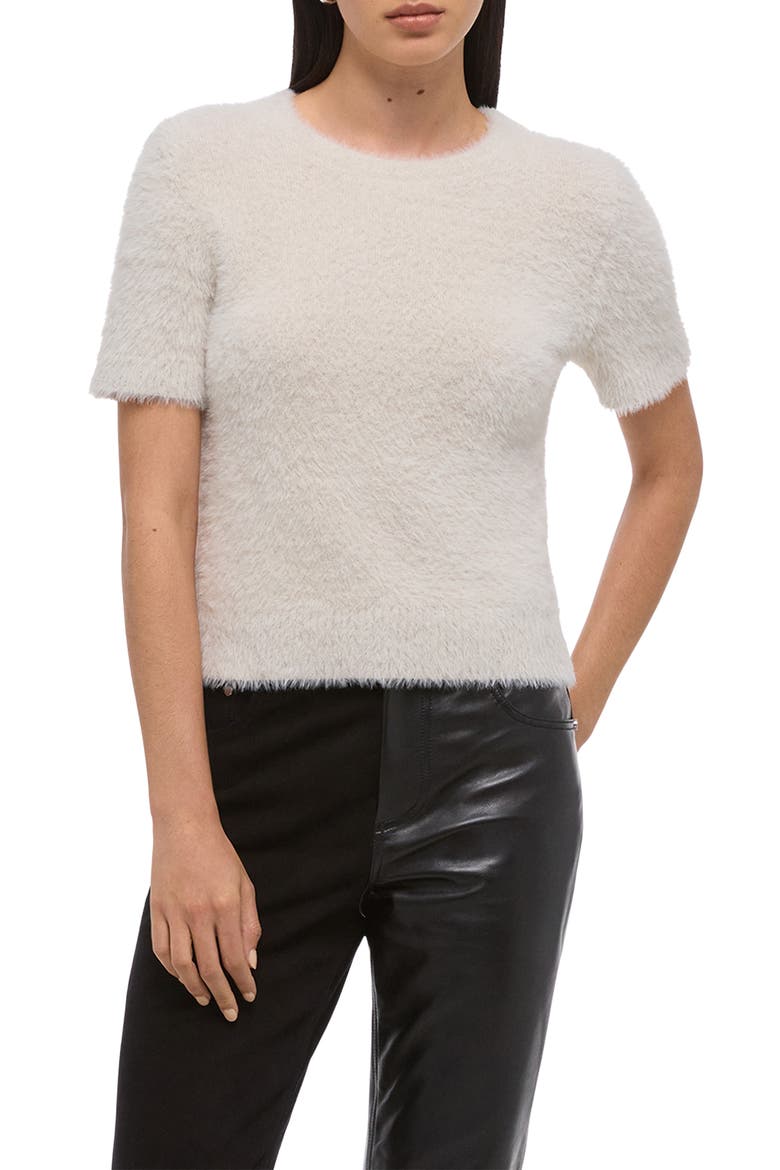 Eyelash Faux Fur Crop Top, Main, color, IVORY