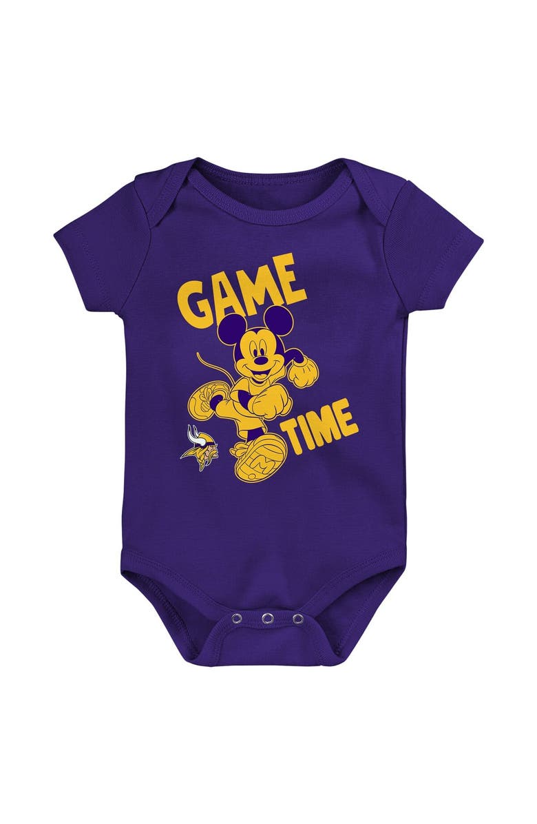 Outerstuff Newborn & Infant Purple/Gold/Gray Minnesota Vikings Three-Piece Disney Game Time Bodysuit Set, Alternate, color, 