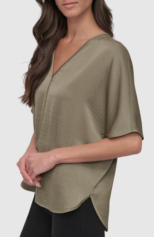 Dkny Short Sleeve Woven Top In Utility Green