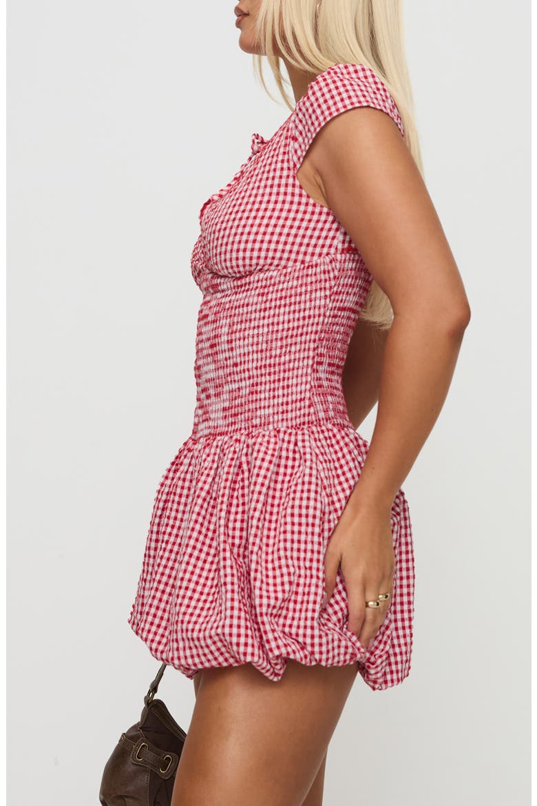 Ladybug Gingham Smocked Minidress, Alternate, color, RED