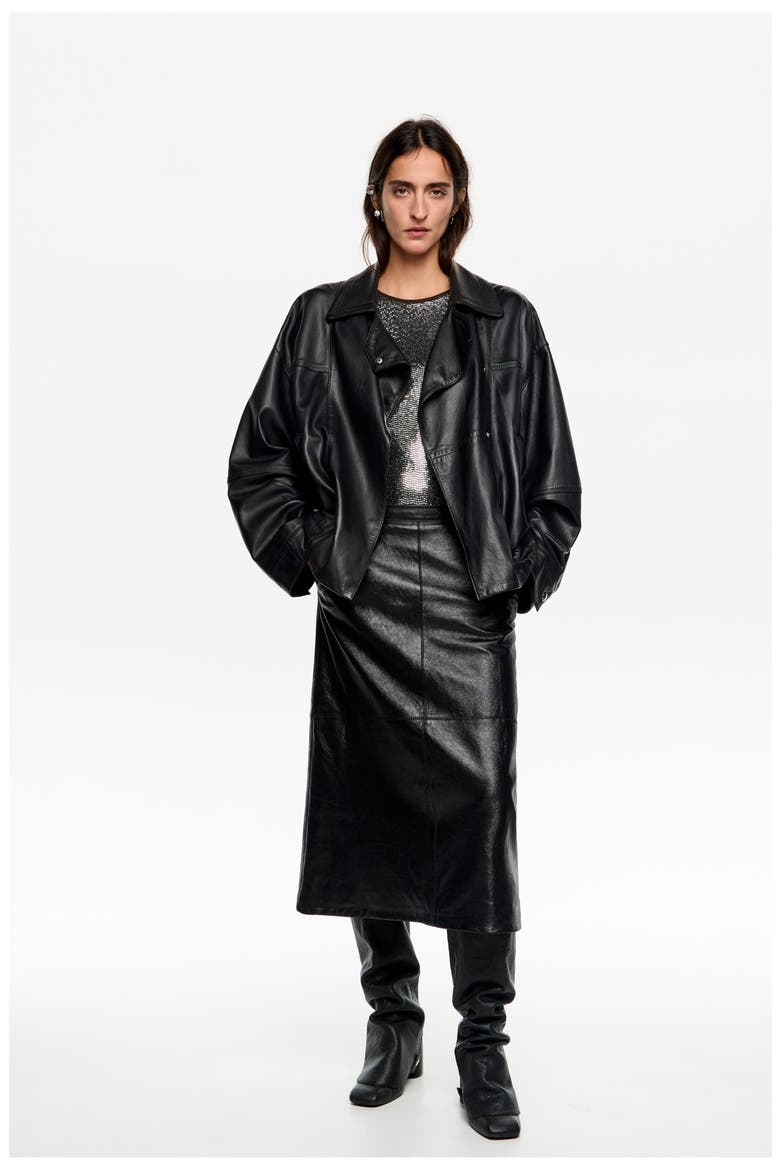 Oversize Leather Jacket, Main, color, BLACK