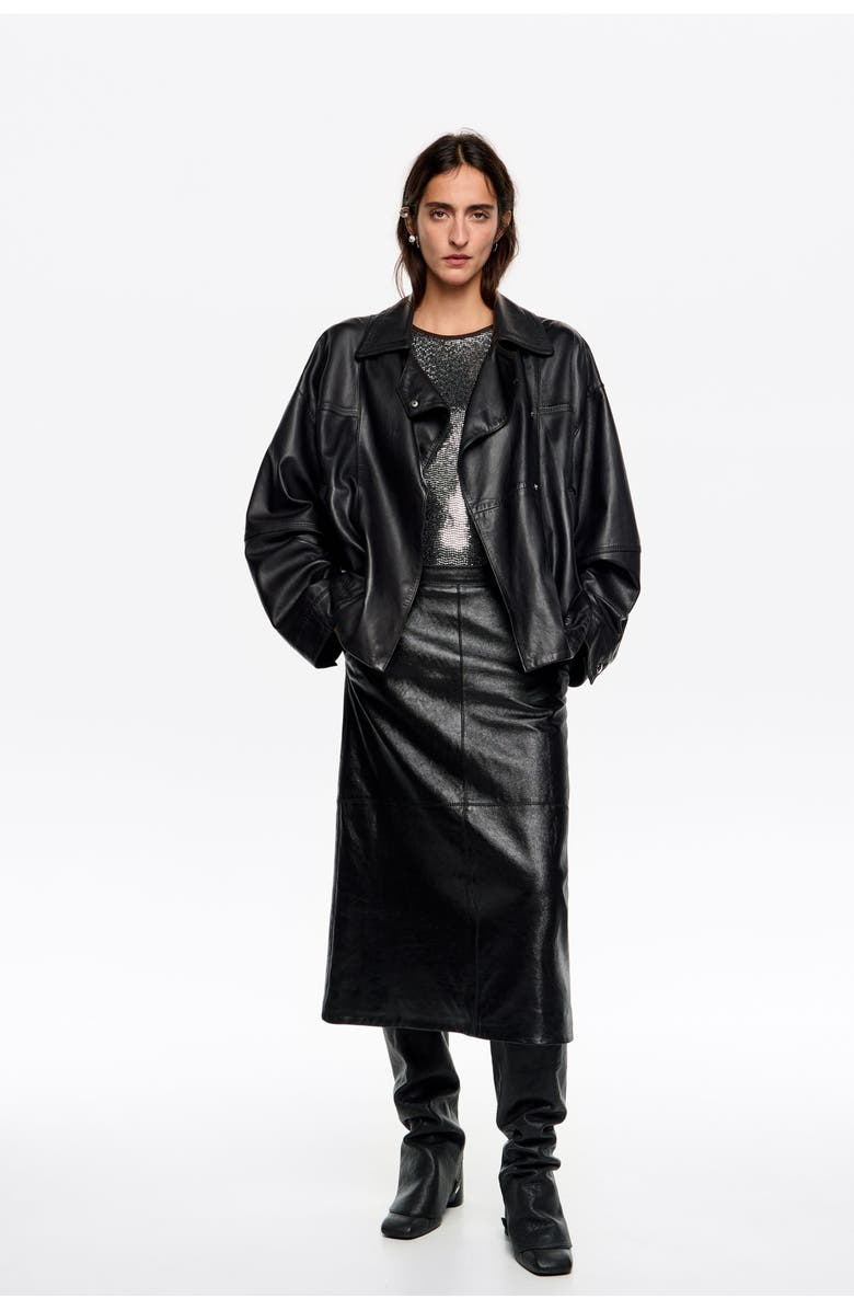 Bimba y Lola Oversize Leather Jacket, Main, color, Black