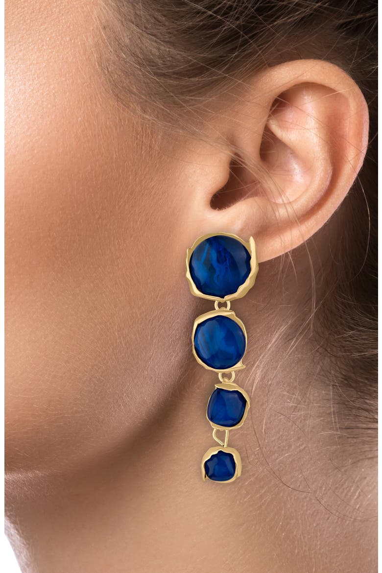 Graduated Sculpted Circle Drop Earrings, Alternate, color, BLUE/ GOLD