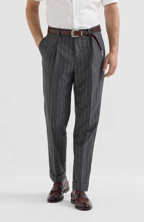 Super 150s virgin wool wide chalk stripe batavia trousers with pleat
