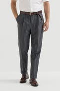 Brunello Cucinelli Super 150s virgin wool wide chalk stripe batavia trousers with pleat