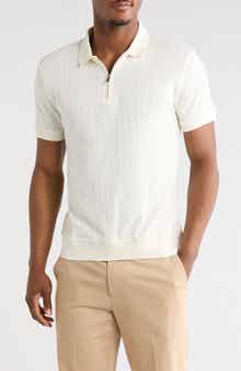 DENIM AND FLOWER Textured Geometric Stripe Quarter Zip Polo