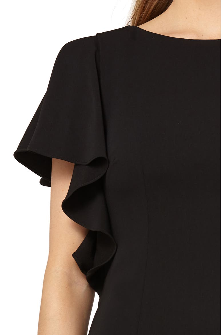 Flutter Sleeve Sheath Dress, Alternate, color, BLACK