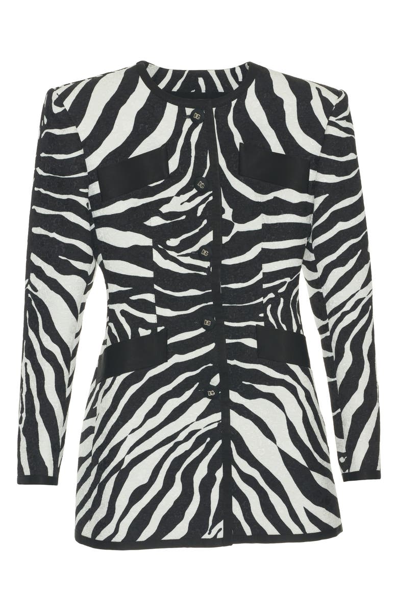 Dolce&Gabbana Zebra Jacquard Collarless Jacket, Alternate, color,