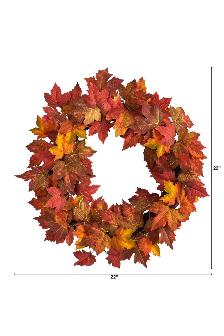 22-in Maple Leaf Artificial Wreath, Alternate, color, Orange