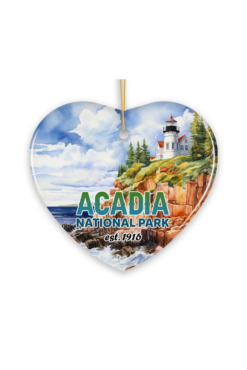 Acadia Lighthouse Coast Heart Ceramic Ornament