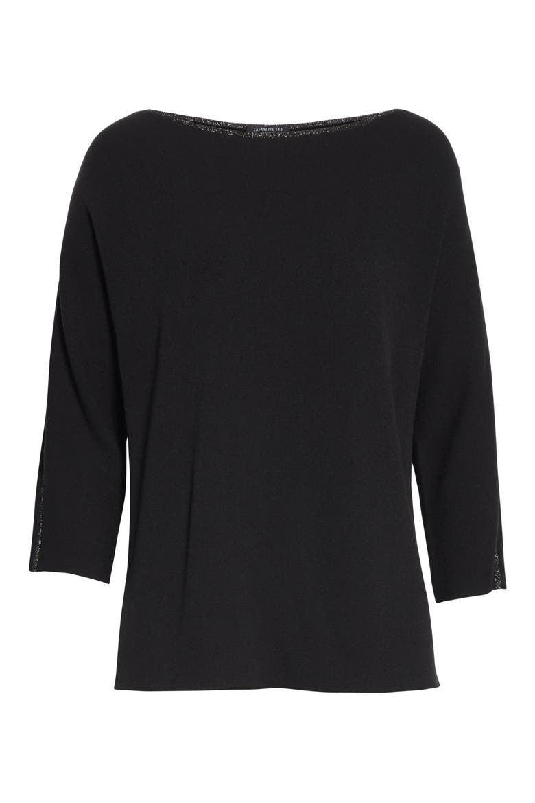 Glitter Trim Dolman Sweater, Alternate, color, BLACK