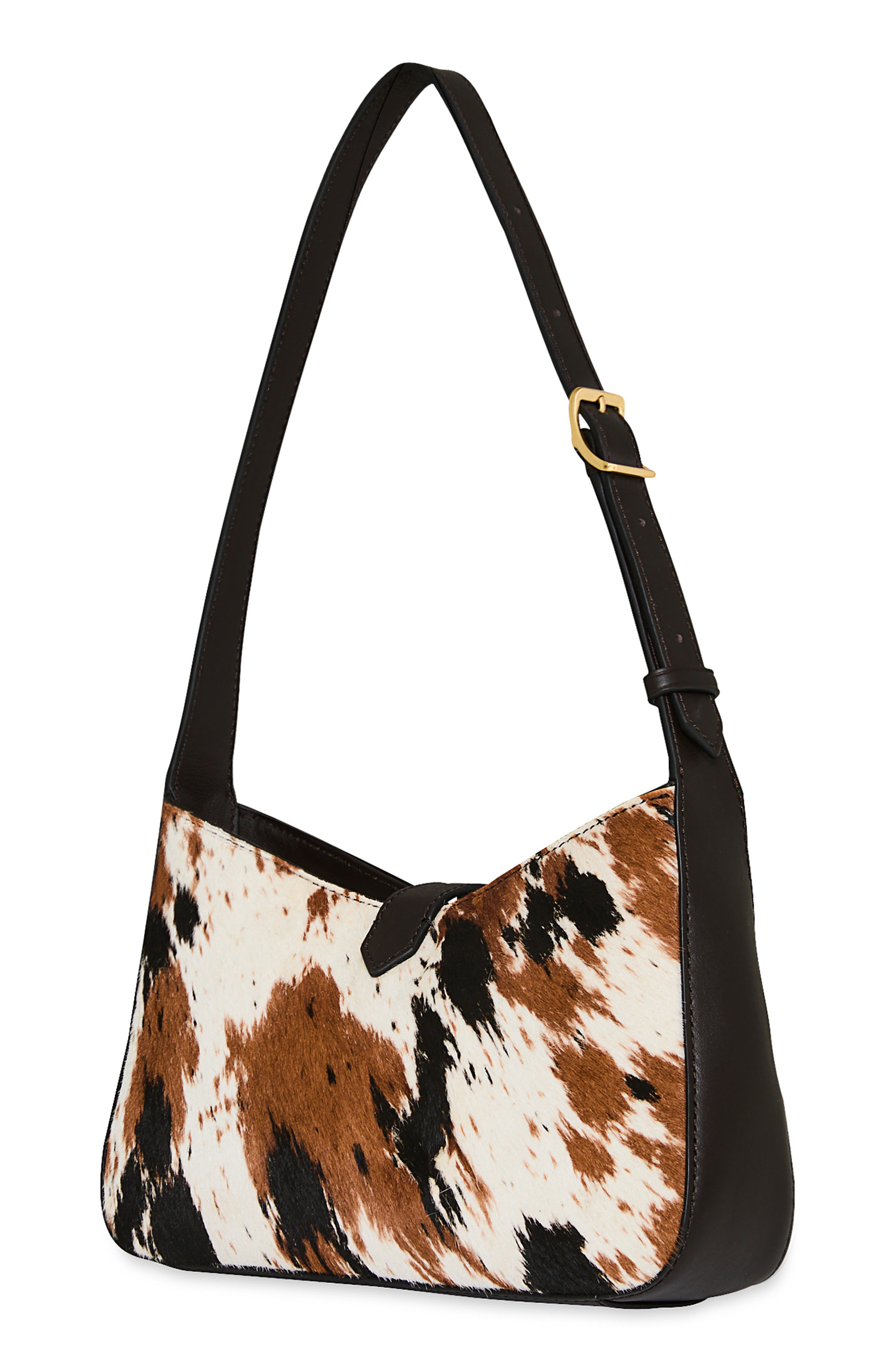 Megan Hair Calf Shoulder Bag, Alternate, color, BROWN/ WHITE