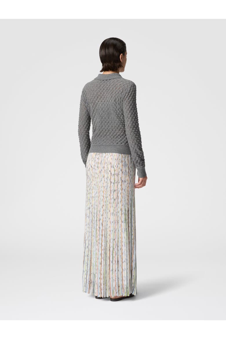 Cashmere Polo With Lace Motif, Alternate, color, Grey