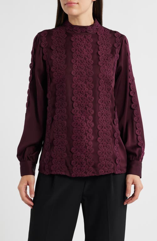 Elie Tahari The Indie Lace Stretch Silk Top In Burgundy