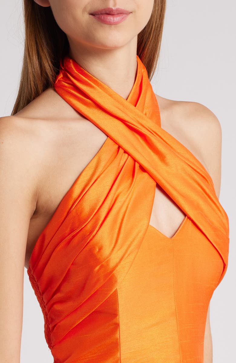 Hutch Pleated Crossover Halter Gown, Alternate, color, 