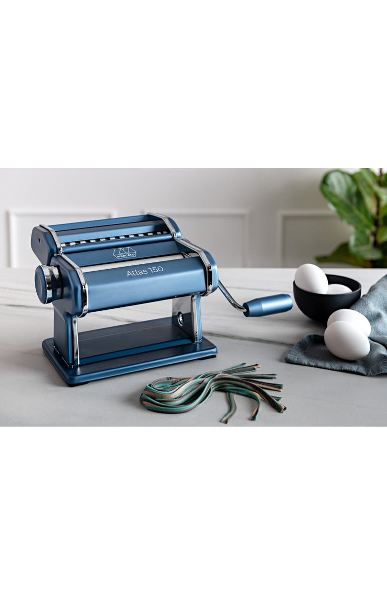 Marcato Atlas 150 Pasta Machine with Cutter, Hand Crank, and Instructions, Made in Italy, Alternate, color, Powder Blue