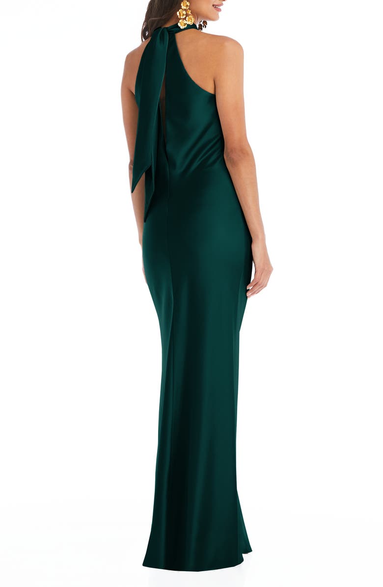 LOVELY Imogen Twist Halter Charmeuse Trumpet Gown, Alternate, color,