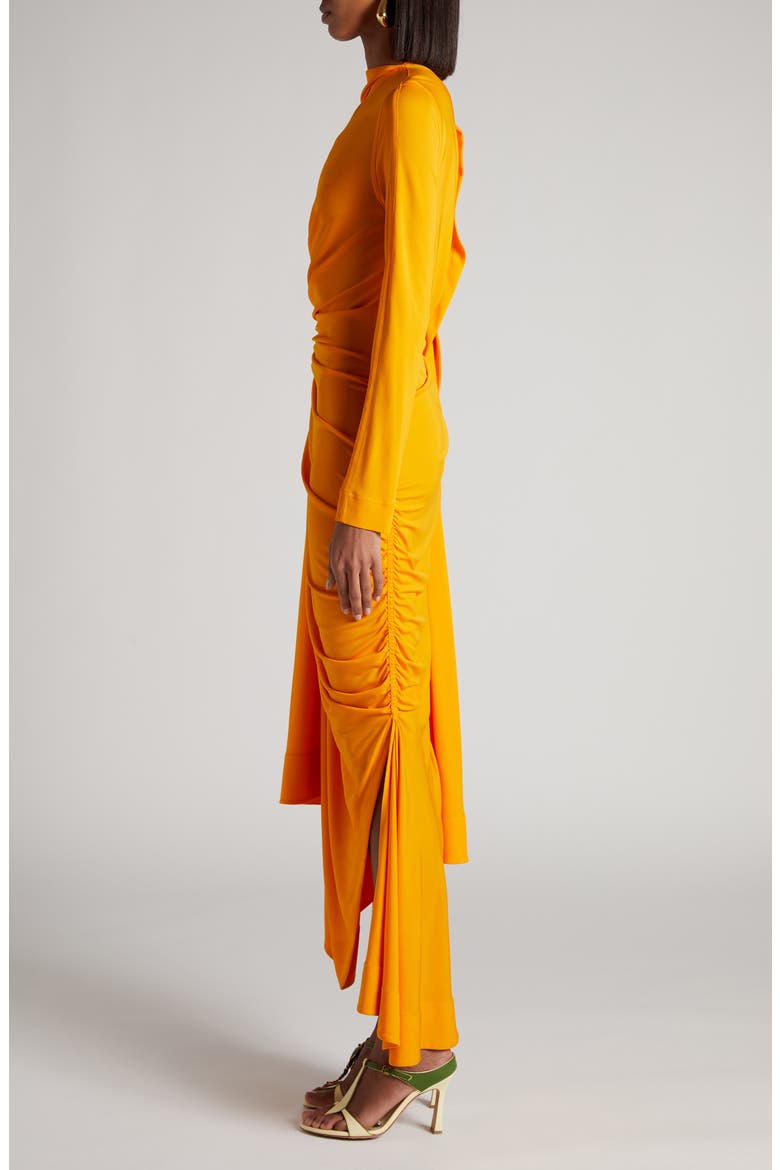 jersey knit asymmetrical draped maxi dress Women's Jersey Sheath Asymmetric Satin Maxi Dress XS/S/M/L/XL/Customize Beige/Deep Red/Rosy Brown MEAN BLVD Deep Red / L