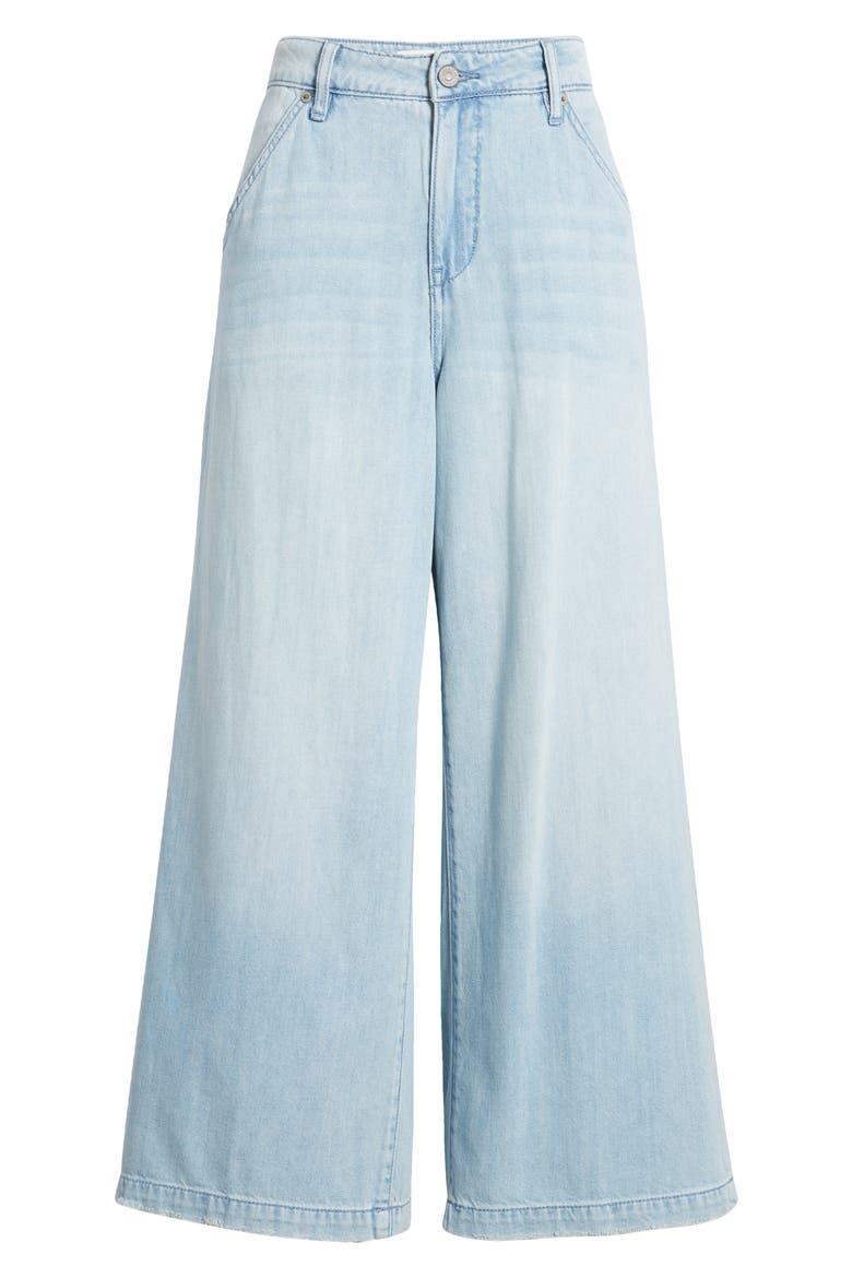 High Waist Raw Hem Wide Leg Jeans, Alternate, color, LIGHT WASH