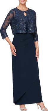 Alex Evenings Embroidered Empire Gown with Jacket