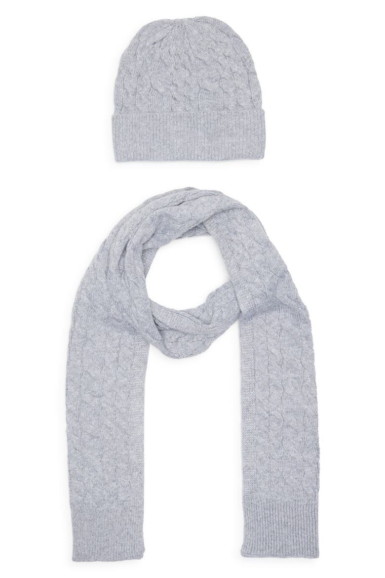 Cable Knit Scarf & Beanie Set, Main, color, GREY
