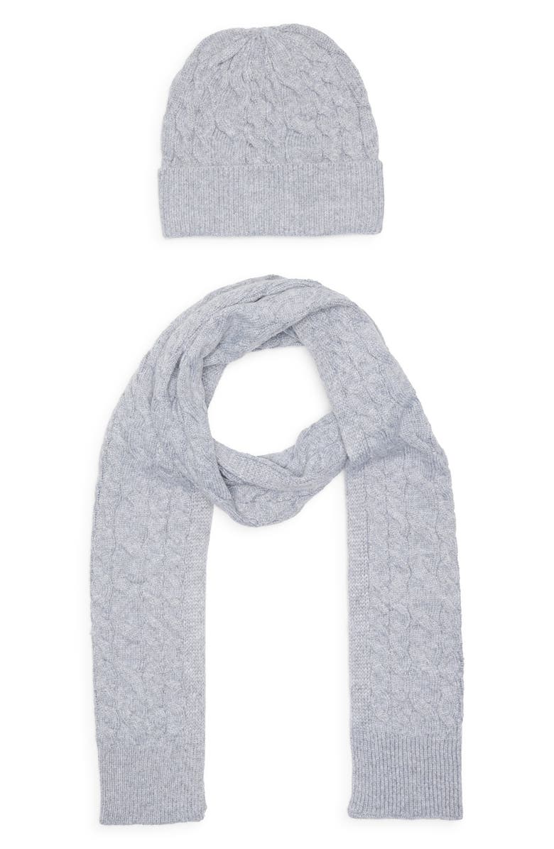 Treasure & Bond Cable Knit Scarf & Beanie Set, Main, color, Grey
