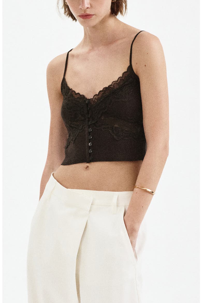Lace Trimmed Fine Knit Crop Camisole, Main, color, CHOCOLATE