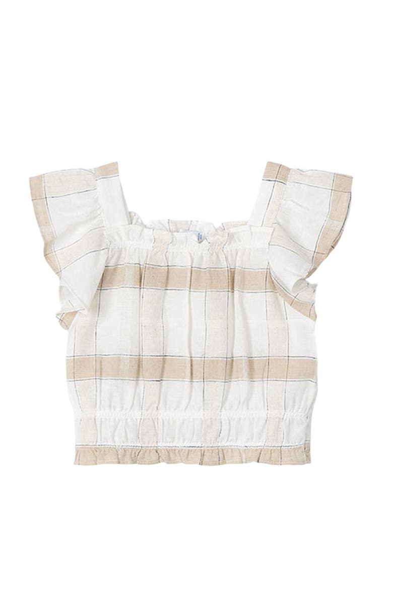 Mayoral Striped Loose Ruffle Shirt, Main, color, Cinnamon