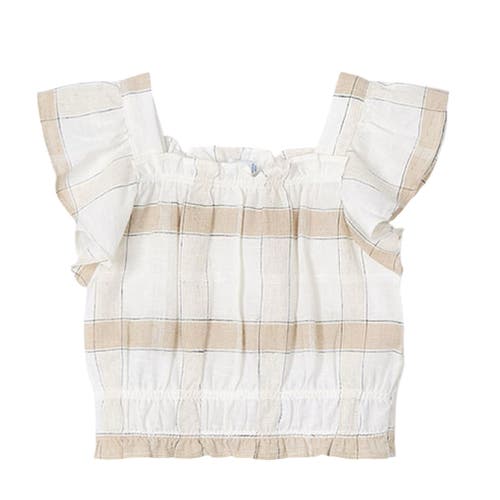 Mayoral Striped Loose Ruffle Shirt In Brown