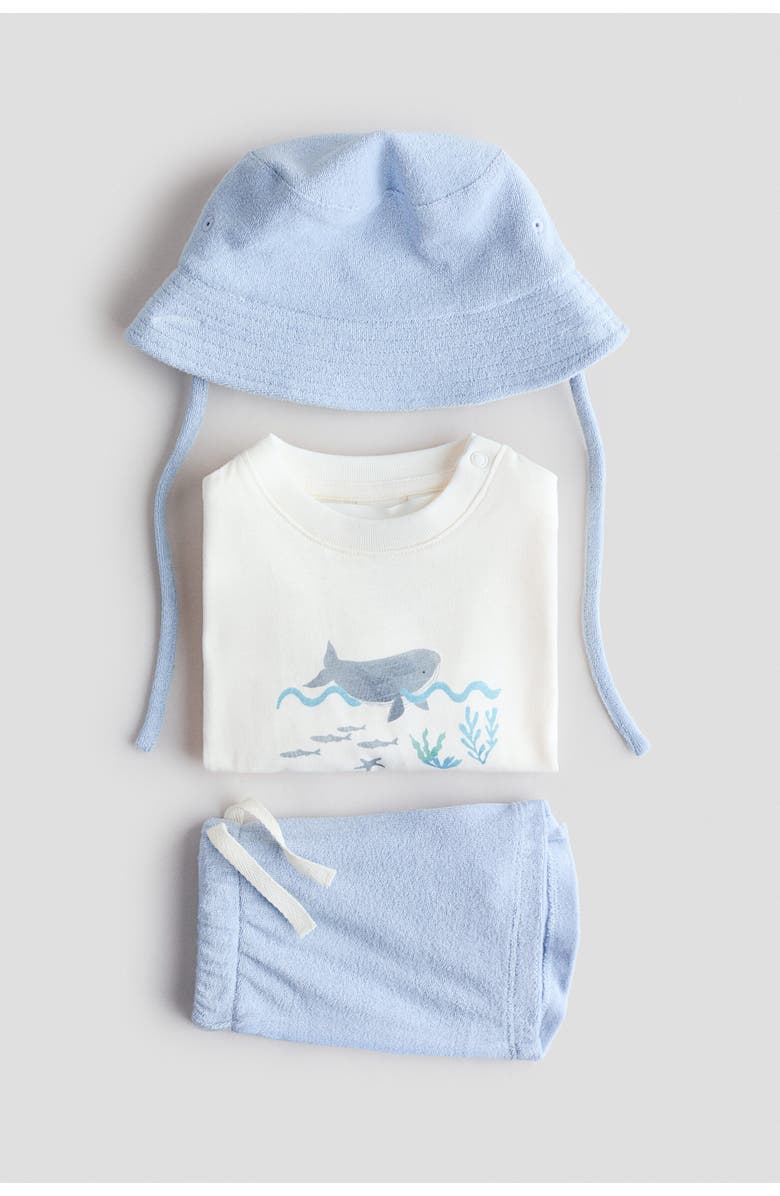 H&M 3-piece Jersey And Terry Set, Alternate, color, Light Blue/Whale