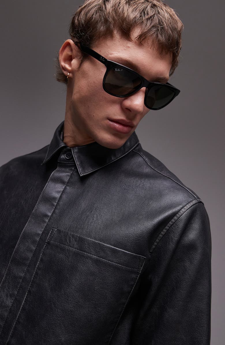 Topman Faux Leather Shacket, Alternate, color, 