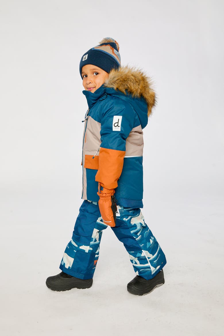 Play Faux Fur Hood Jacket & Bear Pants Two Piece Snowsuit, Alternate, color, Blue Bear Print