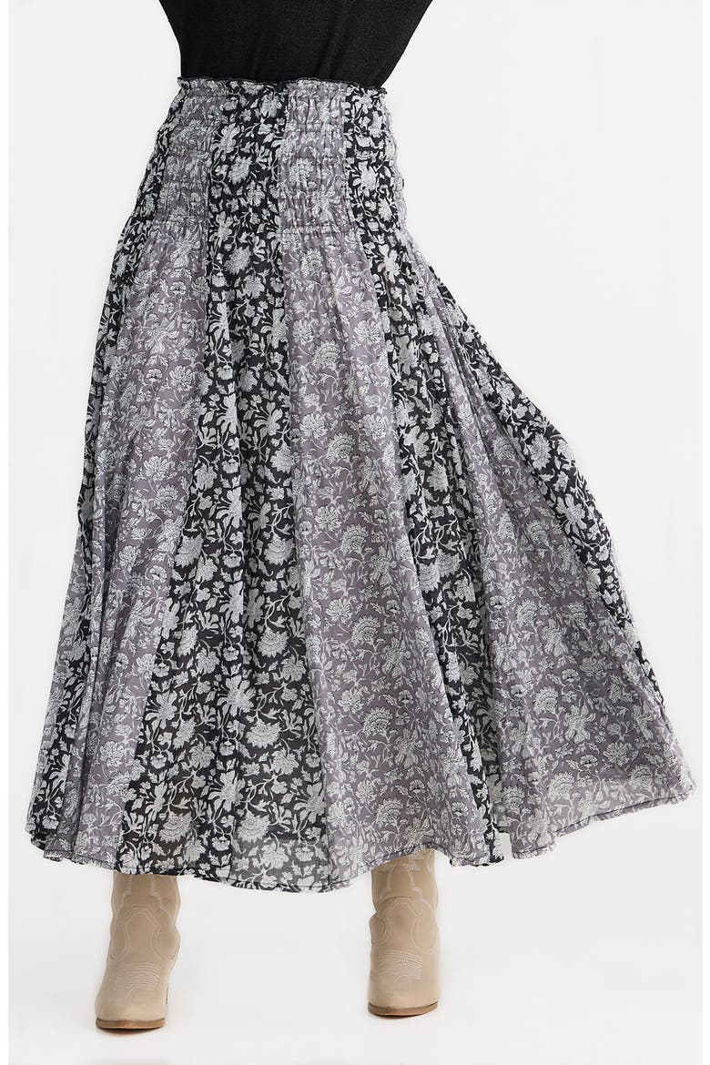 Balmoral Print Maxi Skirt, Alternate, color, BLACK W GREY MOON RIVER