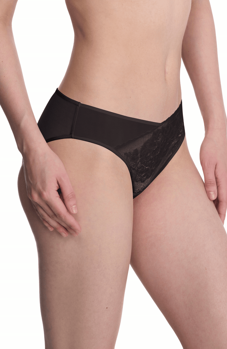Natori Flora Lace Bikini Panty, Alternate, color, Black