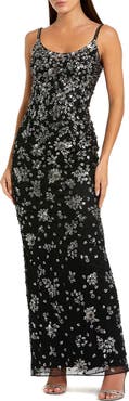 Mac Duggal Floral Embellished Scoop Neck Evening Gown