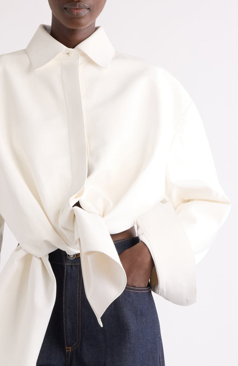 Givenchy Tie Front Leather Button-Up Shirt, Alternate, color, 100-White