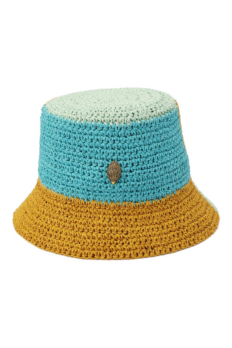 Colorblock Raffia Bucket Hat, Main, color, MINT LEAF