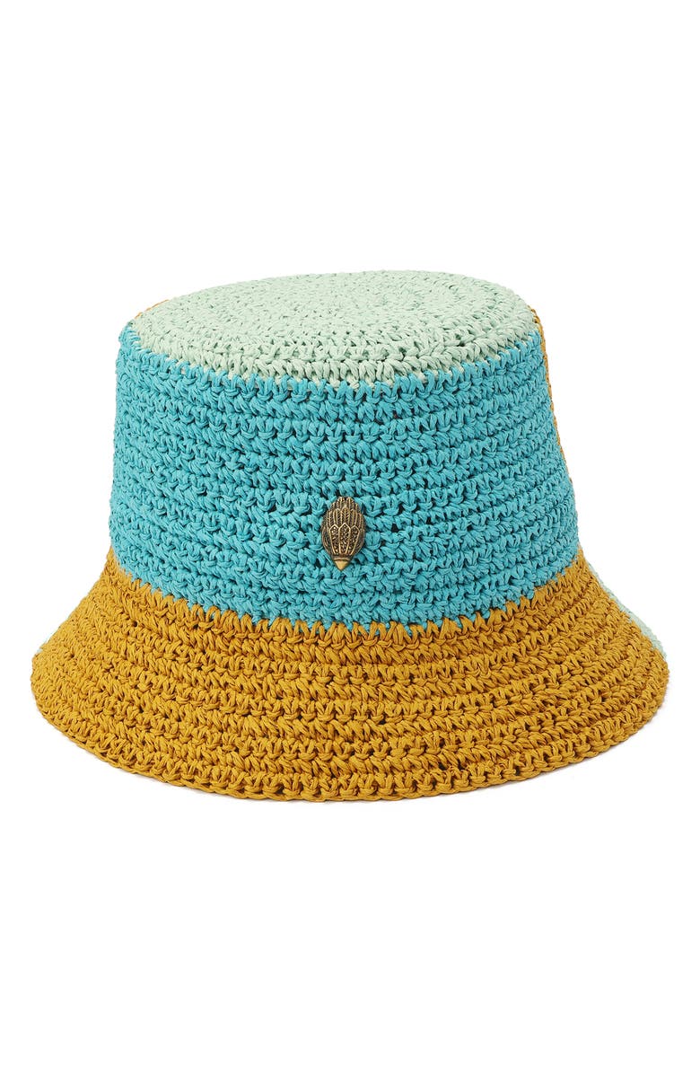 Kurt Geiger London Colorblock Raffia Bucket Hat, Main, color, 