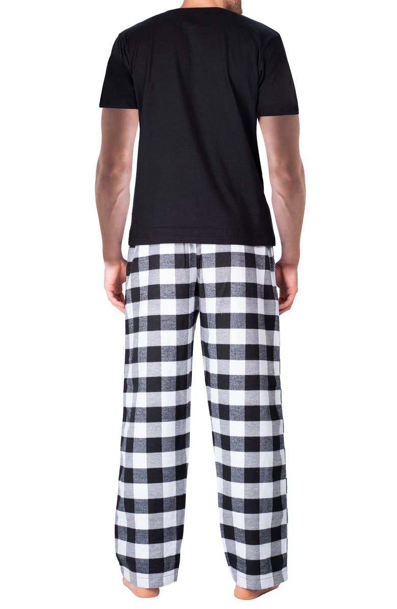 SLEEPHERO Knit Brushed Grid Flannel Pajamas, Alternate, color, Black And White Check