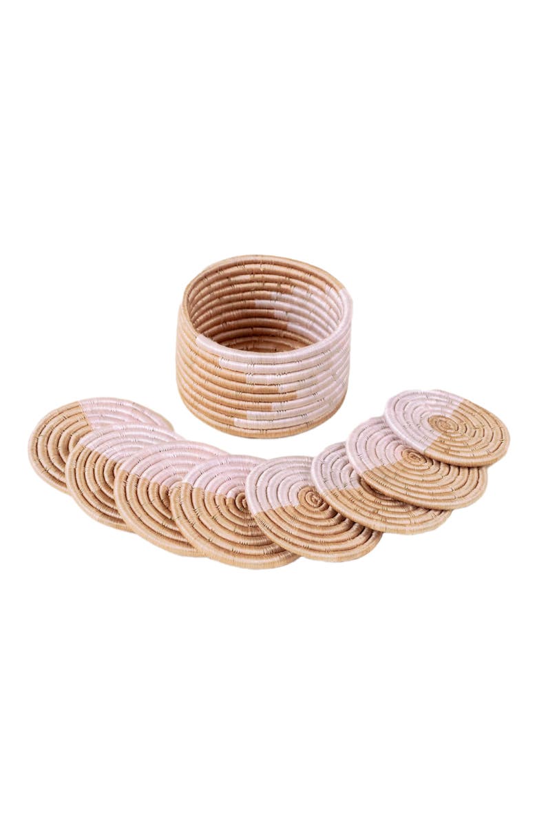 indego africa Akeza Mini Basket Set of 8 Coasters, Main, color, Pink