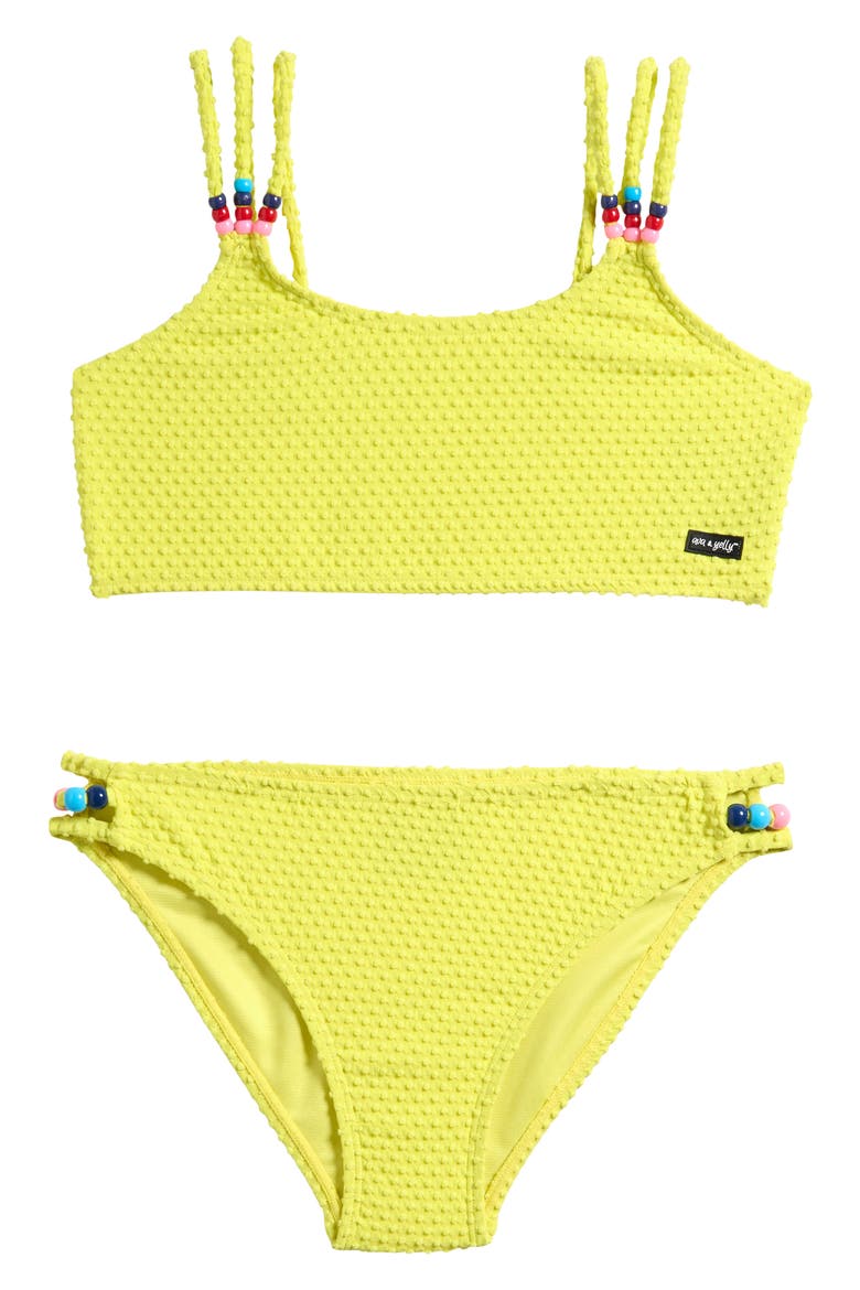 Kids' Textured Two-Piece Swimsuit, Main, color, NEON YELLOW